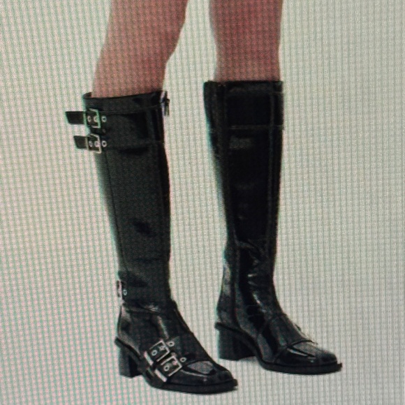 GANNI Buckles Tall Black Patent Boots - Picture 2 of 15